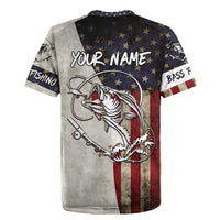 Personalized Distressed American Flag Bass Fishing Rugby Jersey Hooked Fish and Rustic Vintage Theme - Wonder Print Shop