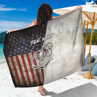 Personalized Distressed American Flag Bass Fishing Sarong Hooked Fish and Rustic Vintage Theme - Wonder Print Shop