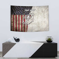 Personalized Distressed American Flag Bass Fishing Tapestry Hooked Fish and Rustic Vintage Theme - Wonder Print Shop