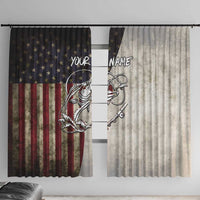 Personalized Distressed American Flag Bass Fishing Window Curtain Hooked Fish and Rustic Vintage Theme - Wonder Print Shop