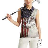 Personalized Distressed American Flag Bass Fishing Women Sleeveless Polo Shirt Hooked Fish and Rustic Vintage Theme - Wonder Print Shop