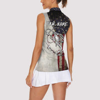 Personalized Distressed American Flag Bass Fishing Women Sleeveless Polo Shirt Hooked Fish and Rustic Vintage Theme - Wonder Print Shop