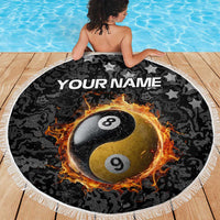 Personalized Yin Yang Billiards Beach Blanket 8 Ball and 9 Ball in Fiery Black Camo Pattern - Wonder Print Shop