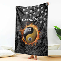 Personalized Yin Yang Billiards Blanket 8 Ball and 9 Ball in Fiery Black Camo Pattern - Wonder Print Shop