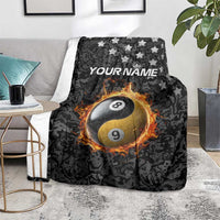 Personalized Yin Yang Billiards Blanket 8 Ball and 9 Ball in Fiery Black Camo Pattern - Wonder Print Shop