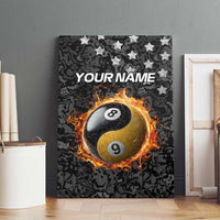 Personalized Yin Yang Billiards Canvas Wall Art 8 Ball and 9 Ball in Fiery Black Camo Pattern - Wonder Print Shop