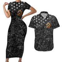 Personalized Yin Yang Billiards Couples Matching Short Sleeve Bodycon Dress and Hawaiian Shirt 8 Ball and 9 Ball in Fiery Black Camo Pattern - Wonder Print Shop