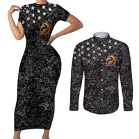 Personalized Yin Yang Billiards Couples Matching Short Sleeve Bodycon Dress and Long Sleeve Button Shirt 8 Ball and 9 Ball in Fiery Black Camo Pattern - Wonder Print Shop