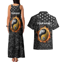 Personalized Yin Yang Billiards Couples Matching Tank Maxi Dress and Hawaiian Shirt 8 Ball and 9 Ball in Fiery Black Camo Pattern - Wonder Print Shop