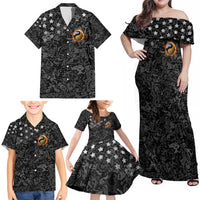 Personalized Yin Yang Billiards Family Matching Off Shoulder Maxi Dress and Hawaiian Shirt 8 Ball and 9 Ball in Fiery Black Camo Pattern - Wonder Print Shop