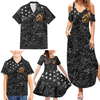 Personalized Yin Yang Billiards Family Matching Summer Maxi Dress and Hawaiian Shirt 8 Ball and 9 Ball in Fiery Black Camo Pattern - Wonder Print Shop