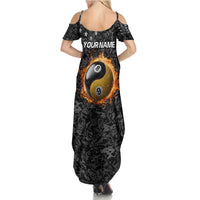 Personalized Yin Yang Billiards Family Matching Summer Maxi Dress and Hawaiian Shirt 8 Ball and 9 Ball in Fiery Black Camo Pattern - Wonder Print Shop