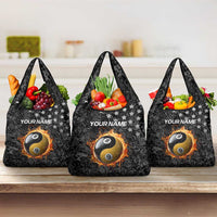Personalized Yin Yang Billiards Grocery Bag 8 Ball and 9 Ball in Fiery Black Camo Pattern - Wonder Print Shop