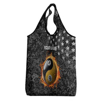 Personalized Yin Yang Billiards Grocery Bag 8 Ball and 9 Ball in Fiery Black Camo Pattern - Wonder Print Shop