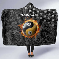 Personalized Yin Yang Billiards Hooded Blanket 8 Ball and 9 Ball in Fiery Black Camo Pattern - Wonder Print Shop