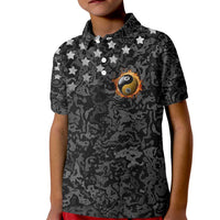 Personalized Yin Yang Billiards Kid Polo Shirt 8 Ball and 9 Ball in Fiery Black Camo Pattern - Wonder Print Shop