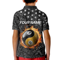 Personalized Yin Yang Billiards Kid Polo Shirt 8 Ball and 9 Ball in Fiery Black Camo Pattern - Wonder Print Shop