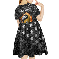 Personalized Yin Yang Billiards Kid Short Sleeve Dress 8 Ball and 9 Ball in Fiery Black Camo Pattern - Wonder Print Shop