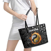 Personalized Yin Yang Billiards Leather Tote Bag 8 Ball and 9 Ball in Fiery Black Camo Pattern - Wonder Print Shop