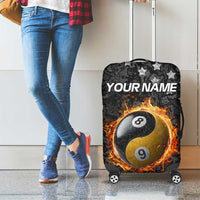 Personalized Yin Yang Billiards Luggage Cover 8 Ball and 9 Ball in Fiery Black Camo Pattern - Wonder Print Shop