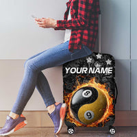 Personalized Yin Yang Billiards Luggage Cover 8 Ball and 9 Ball in Fiery Black Camo Pattern - Wonder Print Shop