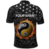 Personalized Yin Yang Billiards Polo Shirt 8 Ball and 9 Ball in Fiery Black Camo Pattern - Wonder Print Shop