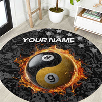 Personalized Yin Yang Billiards Round Carpet 8 Ball and 9 Ball in Fiery Black Camo Pattern - Wonder Print Shop