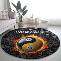 Personalized Yin Yang Billiards Round Carpet 8 Ball and 9 Ball in Fiery Black Camo Pattern - Wonder Print Shop