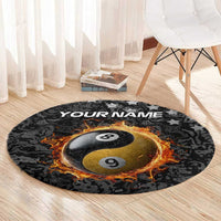 Personalized Yin Yang Billiards Round Carpet 8 Ball and 9 Ball in Fiery Black Camo Pattern - Wonder Print Shop