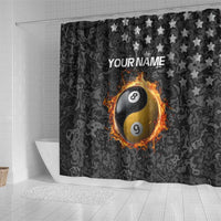 Personalized Yin Yang Billiards Shower Curtain 8 Ball and 9 Ball in Fiery Black Camo Pattern - Wonder Print Shop
