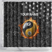 Personalized Yin Yang Billiards Shower Curtain 8 Ball and 9 Ball in Fiery Black Camo Pattern - Wonder Print Shop
