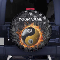 Personalized Yin Yang Billiards Spare Tire Cover 8 Ball and 9 Ball in Fiery Black Camo Pattern - Wonder Print Shop
