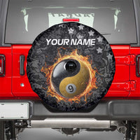 Personalized Yin Yang Billiards Spare Tire Cover 8 Ball and 9 Ball in Fiery Black Camo Pattern - Wonder Print Shop