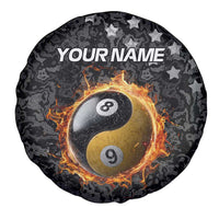 Personalized Yin Yang Billiards Spare Tire Cover 8 Ball and 9 Ball in Fiery Black Camo Pattern - Wonder Print Shop
