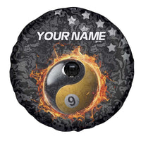 Personalized Yin Yang Billiards Spare Tire Cover 8 Ball and 9 Ball in Fiery Black Camo Pattern - Wonder Print Shop