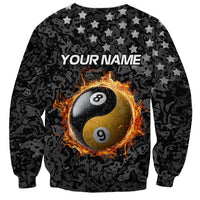Personalized Yin Yang Billiards Sweatshirt 8 Ball and 9 Ball in Fiery Black Camo Pattern - Wonder Print Shop