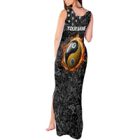 Personalized Yin Yang Billiards Tank Maxi Dress 8 Ball and 9 Ball in Fiery Black Camo Pattern - Wonder Print Shop