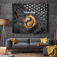 Personalized Yin Yang Billiards Tapestry 8 Ball and 9 Ball in Fiery Black Camo Pattern - Wonder Print Shop