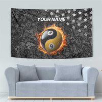 Personalized Yin Yang Billiards Tapestry 8 Ball and 9 Ball in Fiery Black Camo Pattern - Wonder Print Shop