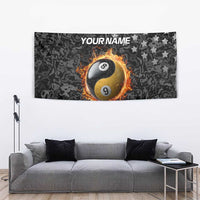 Personalized Yin Yang Billiards Tapestry 8 Ball and 9 Ball in Fiery Black Camo Pattern - Wonder Print Shop