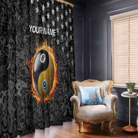 Personalized Yin Yang Billiards Window Curtain 8 Ball and 9 Ball in Fiery Black Camo Pattern - Wonder Print Shop