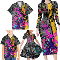 Punk Cheetah Graffiti Family Matching Long Sleeve Bodycon Dress and Hawaiian Shirt with Punk Not Dead Street Art and Neon Jungle Design - Wonder Print Shop