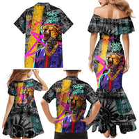 Punk Cheetah Graffiti Family Matching Mermaid Dress and Hawaiian Shirt with Punk Not Dead Street Art and Neon Jungle Design - Wonder Print Shop