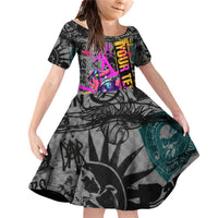 Punk Cheetah Graffiti Family Matching Off Shoulder Short Dress and Hawaiian Shirt with Punk Not Dead Street Art and Neon Jungle Design - Wonder Print Shop
