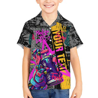Punk Cheetah Graffiti Family Matching Short Sleeve Bodycon Dress and Hawaiian Shirt with Punk Not Dead Street Art and Neon Jungle Design - Wonder Print Shop