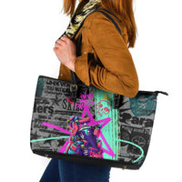 Punk Cheetah Graffiti Leather Tote Bag with Punk Not Dead Street Art and Neon Jungle Design - Wonder Print Shop