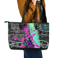 Punk Cheetah Graffiti Leather Tote Bag with Punk Not Dead Street Art and Neon Jungle Design - Wonder Print Shop