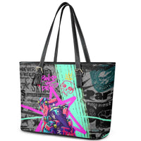 Punk Cheetah Graffiti Leather Tote Bag with Punk Not Dead Street Art and Neon Jungle Design - Wonder Print Shop