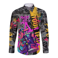 Punk Cheetah Graffiti Long Sleeve Button Shirt with Punk Not Dead Street Art and Neon Jungle Design - Wonder Print Shop