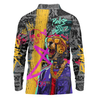 Punk Cheetah Graffiti Long Sleeve Polo Shirt with Punk Not Dead Street Art and Neon Jungle Design - Wonder Print Shop